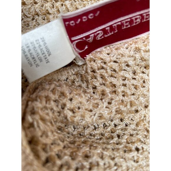 Vintage Castleberry London New York Size 10 Crochet Knit Puff Sleeve Sweater Tan - Picture 9 of 9
